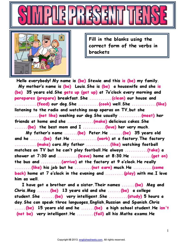 Simple Present Tense Reading 1 Pdf Pdf