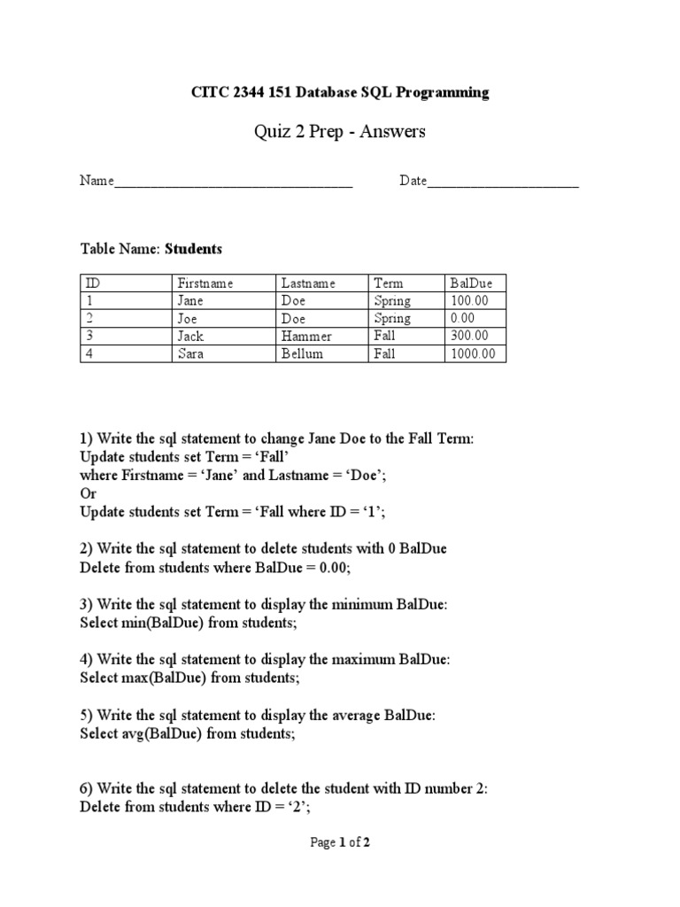 SQL Query for Elementary Students | PDF | Computers