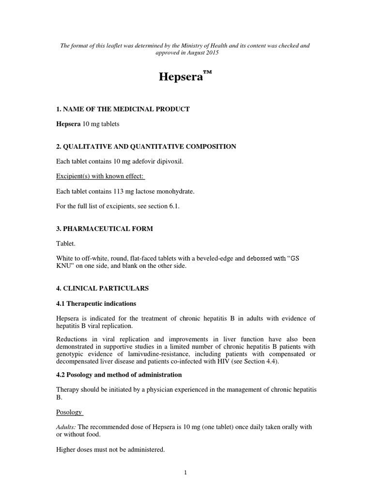 Adefovir Dipivoxil 10mg (Hepsera) | PDF | Renal Function | Hepatitis