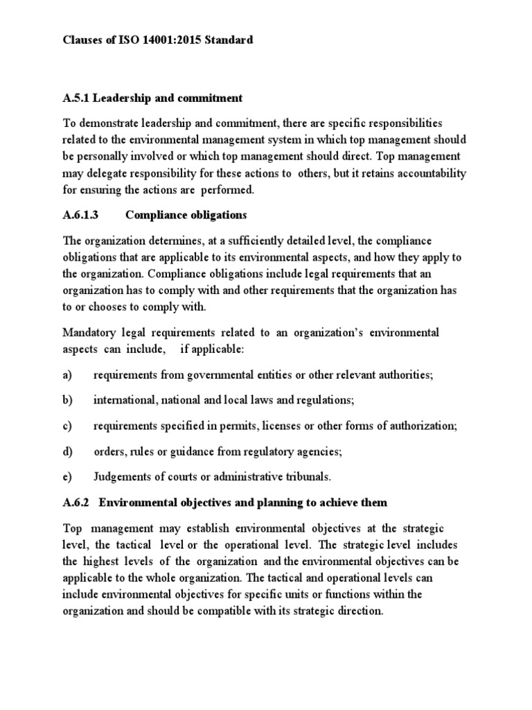 ISO 140012015 Selected Clauses | PDF