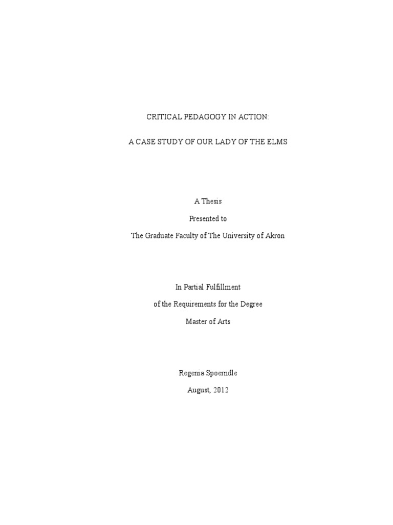 Critical Pedagogy in Action: A Case Study of Our Lady of The Elms | PDF ...