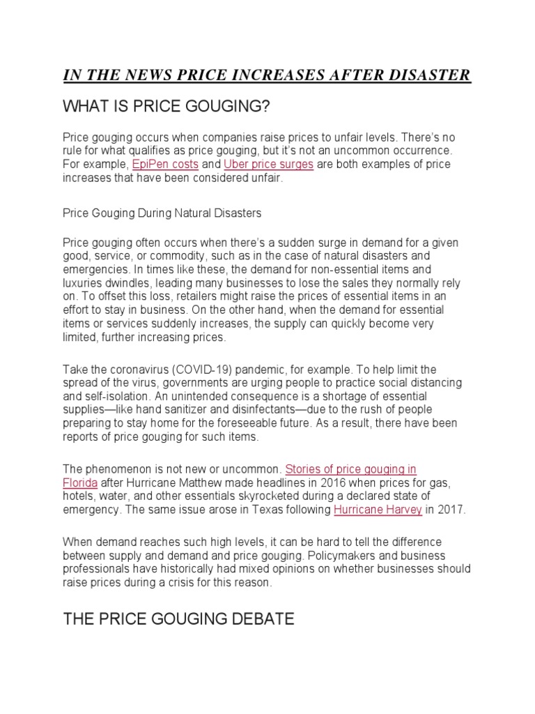 What Is Price Gouging? in The News Price Increases After Disaster