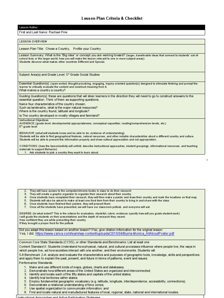 Lesson Plan Profile A Country 1 | PDF | Lesson Plan | Applied Psychology