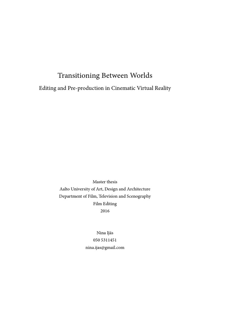 Editing and Pre-Production in Cinematic Virtual Reality | PDF | Computers