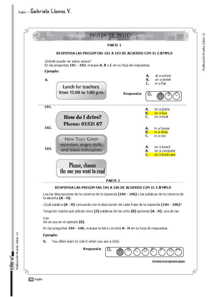 Prueba Saber 11: Inglés ICFES | PDF