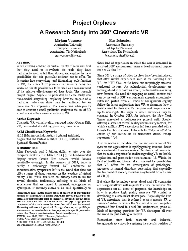 Project-Orpheus A Research Study Into 360 Cinematic VR | PDF | Virtual ...