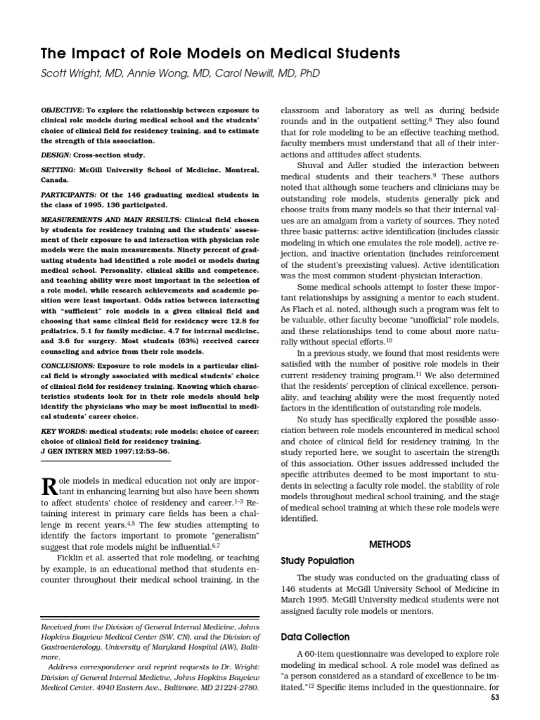 The Impact of Role Models On Medical Students: Scott Wright, MD, Annie ...