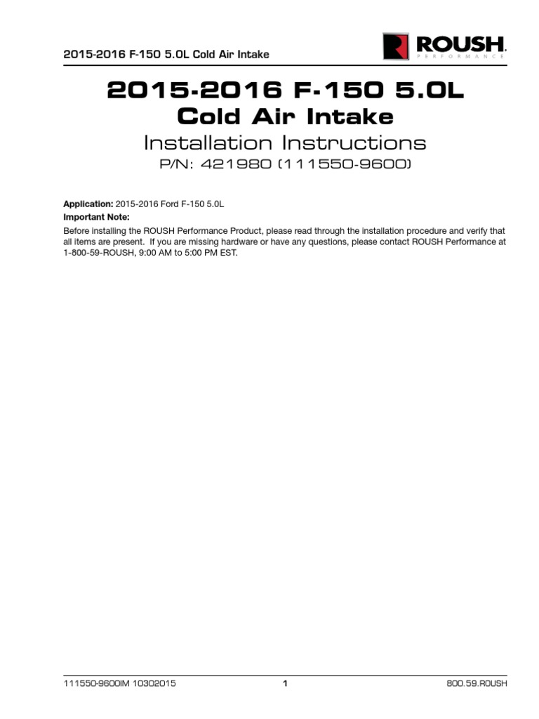 20152016 F150 5.0L Cold Air Intake Installation Instructions PDF
