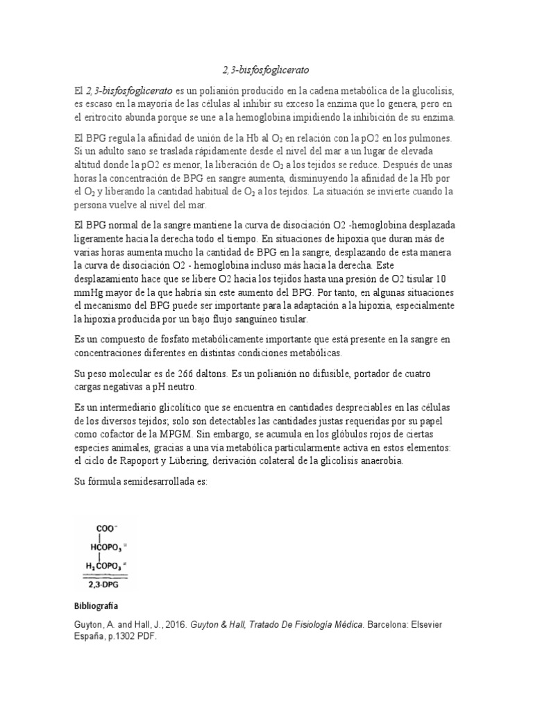 2,3 Bisfosfoglicerato PDF Hemoglobina Sangre