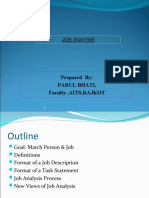 Job Anaysis: Prepared By: Parul Bhati, Faculty, AITS, RAJKOT