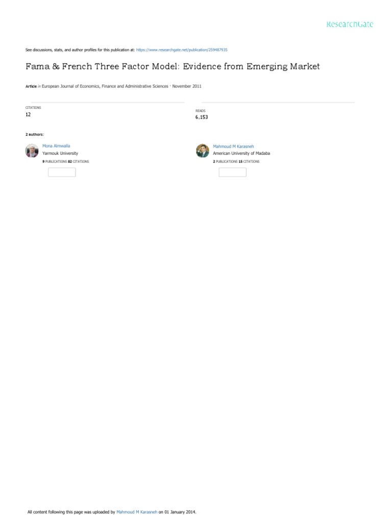 Fama & French Three Factor Model Evidence From Emerging Market PDF