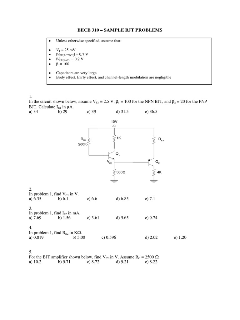 Solutions to Sample BJT and CMOS Circuit Problems PDF Bipolar