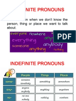 Indefinite Pronouns: We Use Them When We Don't Know The Person, Thing or Place We Want To Talk About