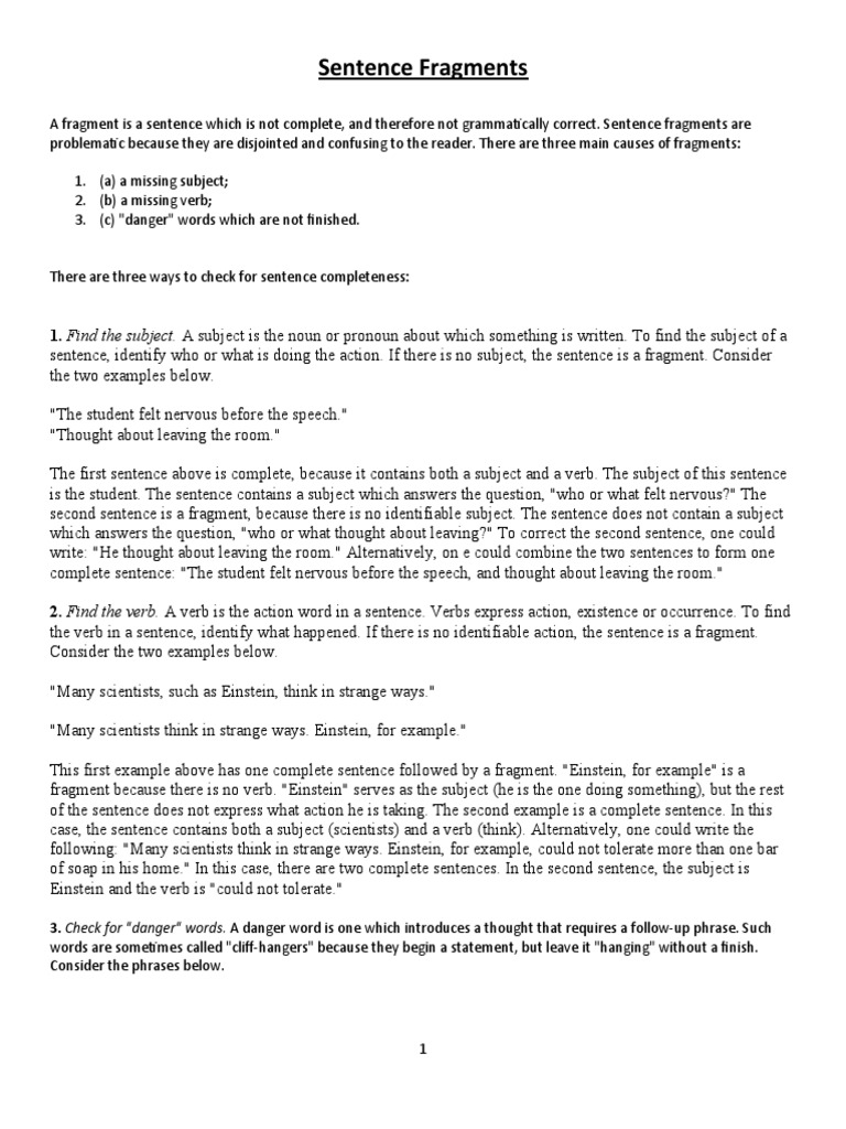 Understanding Sentence Fragments | PDF | Verb | Subject (Grammar)