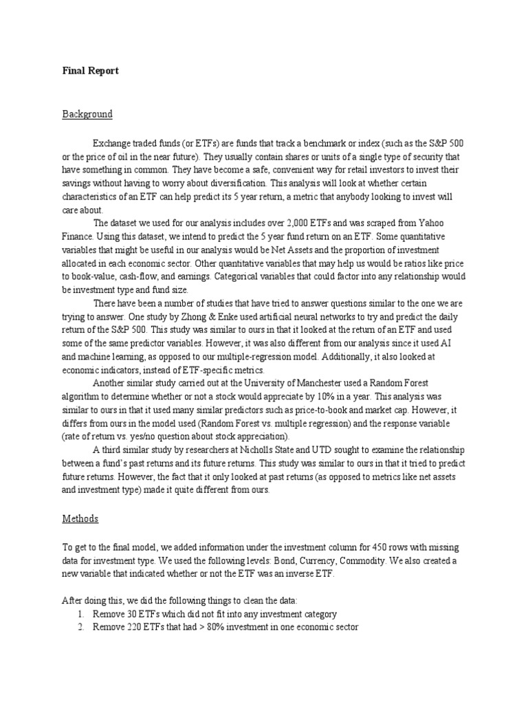 Predicting 5-Year ETF Returns Analysis | PDF | Exchange Traded Fund ...