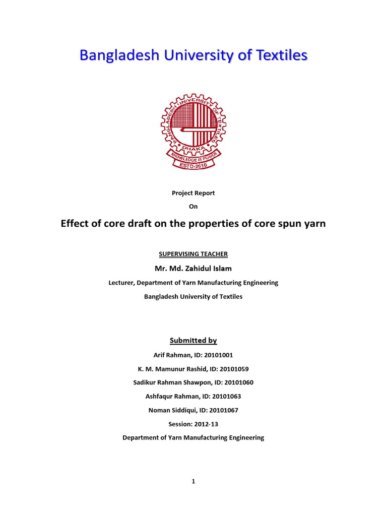 Effect of Core Draft On The Properties o PDF | PDF | Spinning (Textiles ...