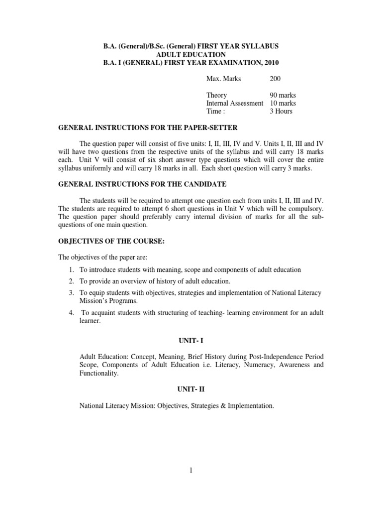Ba Syllabus | PDF | Adult Education | Literacy