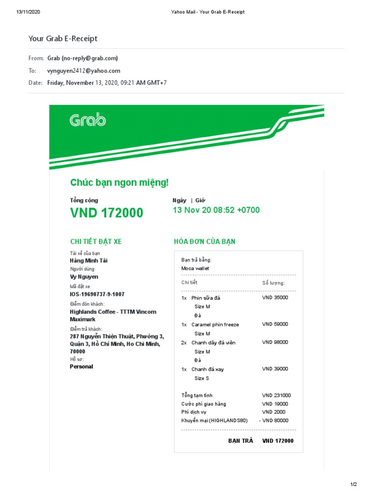 Yahoo Mail - Your Grab E-Receipt PDF | PDF