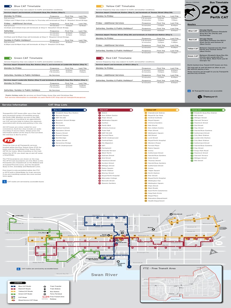 Perth CAT Bus Routes and Timetables 2024 | PDF | Bus Transport | Public ...