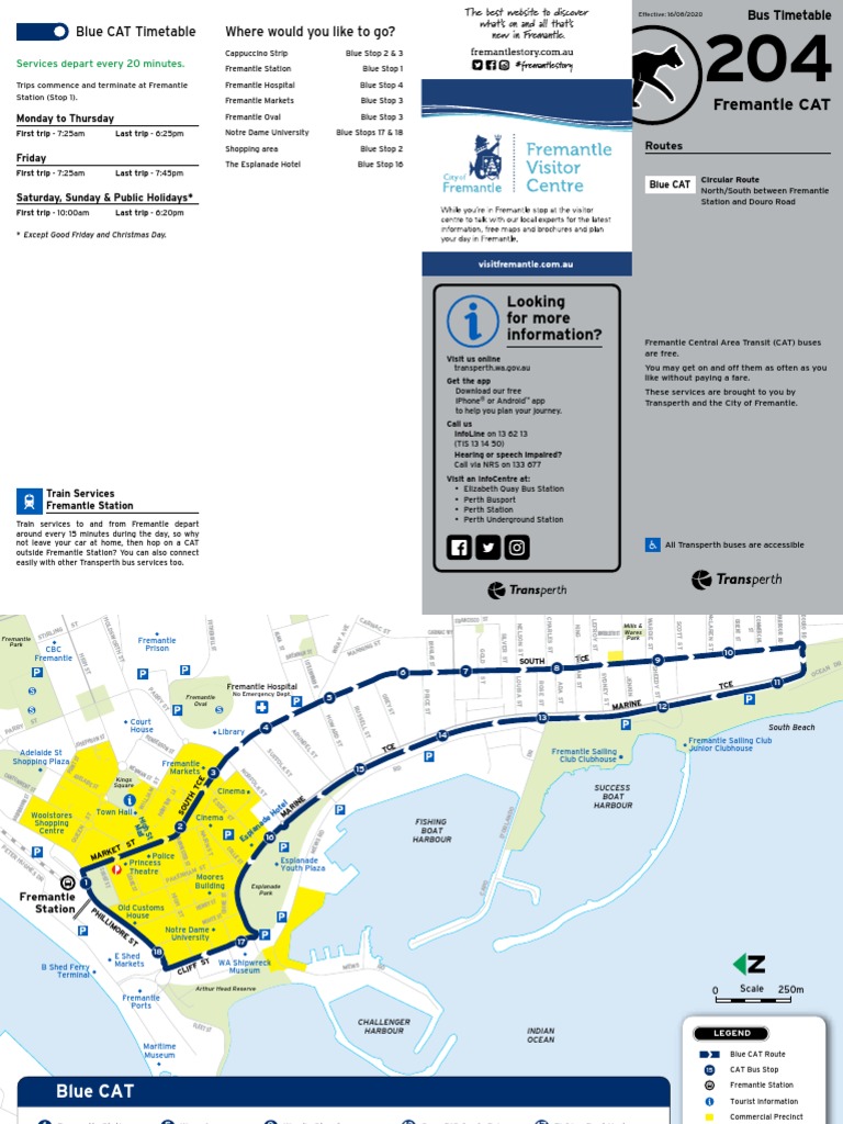 Fremantle CAT Timetable 204 20200816 PDF PDF Public Transport Bus Transport