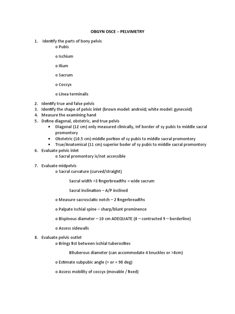 Obgyn Osce Pelvimetry Pdf Wellness Science Mathematics