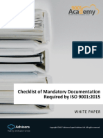 Checklist of Mandatory Documentation Required by ISO 9001:2015