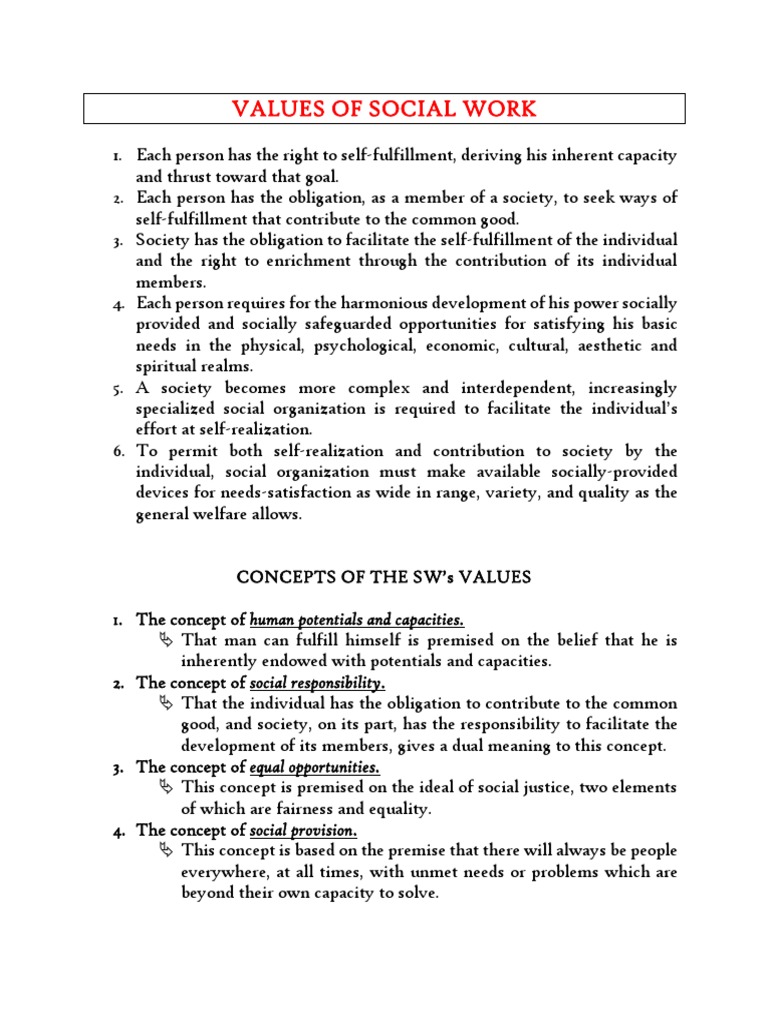 Values of Social Work PDF