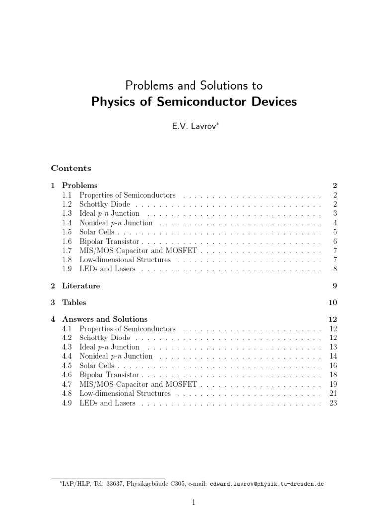 Semiconductor Problems and Solutions | PDF | Mosfet | P–N Junction