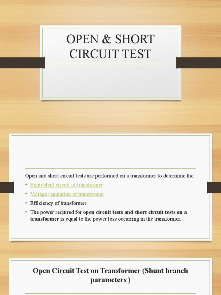 Open & Short Circuit Test | PDF | Science & Mathematics