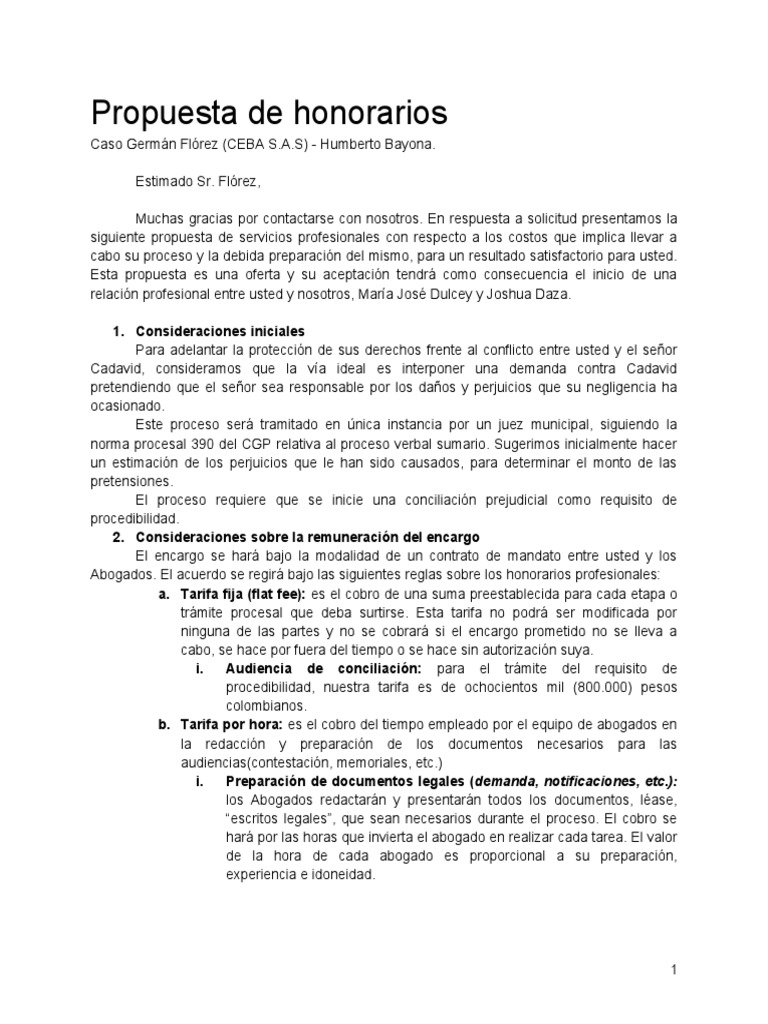 Ejemplo de Propuesta de Honorarios | PDF | Computación en la nube | Cliente