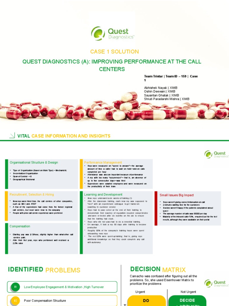 Quest Diagnostics (A) : Improving Performance at The Call Centers | PDF | Employee Retention ...