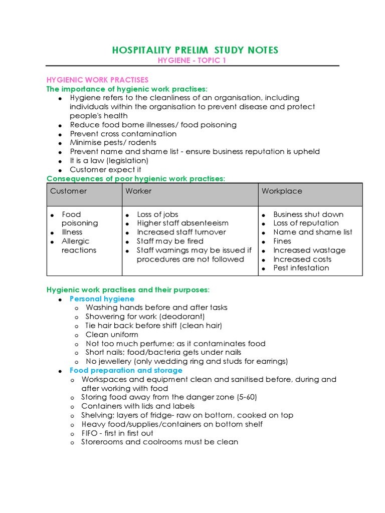Hygiene Practices in Hospitality | PDF | Food Allergy | Occupational ...