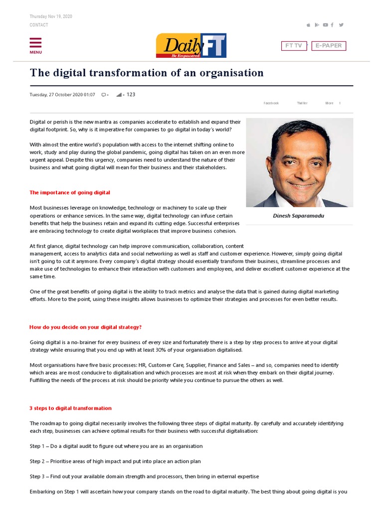The Digital Transformation of An Organisation - Daily FT | PDF ...