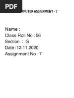 Name: Class Roll No: 5 6 Section: G Date: 12.11.2020 Assignment No: 7