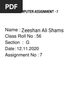 Name: Class Roll No: 5 6 Section: G Date: 12.11.2020 Assignment No: 7