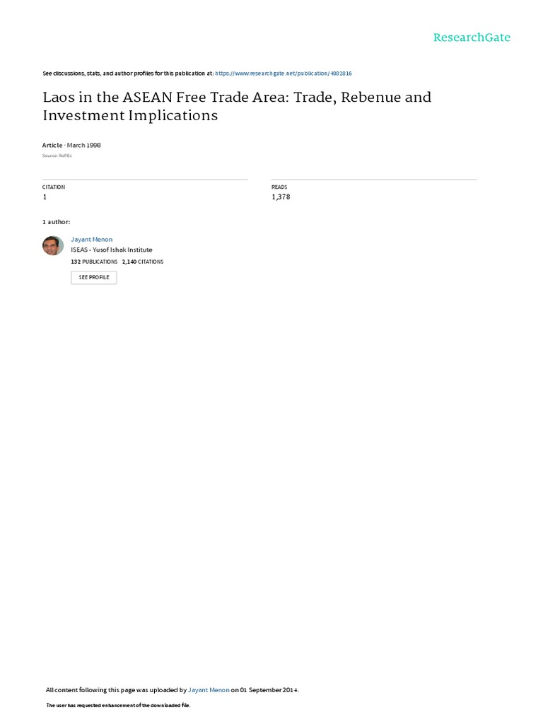 Laos in The ASEAN Free Trade Area Trade Rebenue An | PDF | Asean Free ...