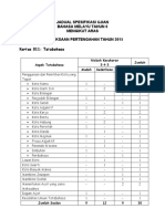 Jadual Spesifikasi Ujian Bahasa Melayu Tahun 6 Mengikut Aras Peperiksaan Pertengahan Tahun 2015 Kertas 011: Tatabahasa