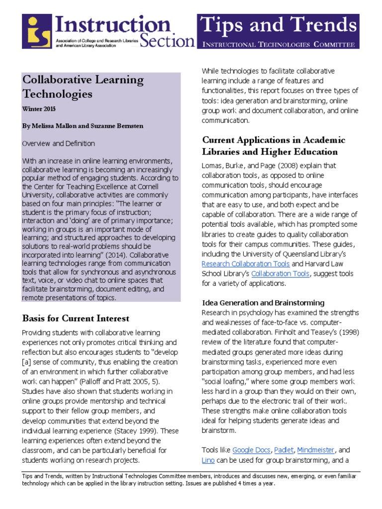 Collaborative Learning Technologies Overview | PDF | Brainstorming ...