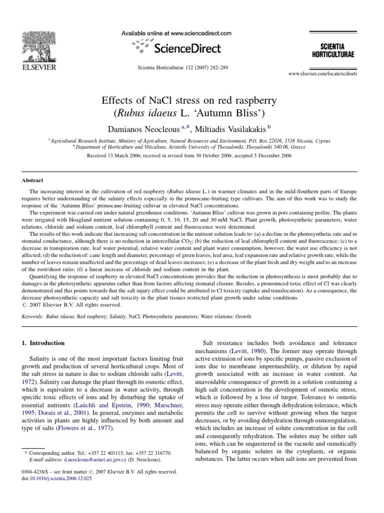 NaCl Stress Effects on Raspberry Growth | PDF | Sodium Chloride | Stoma
