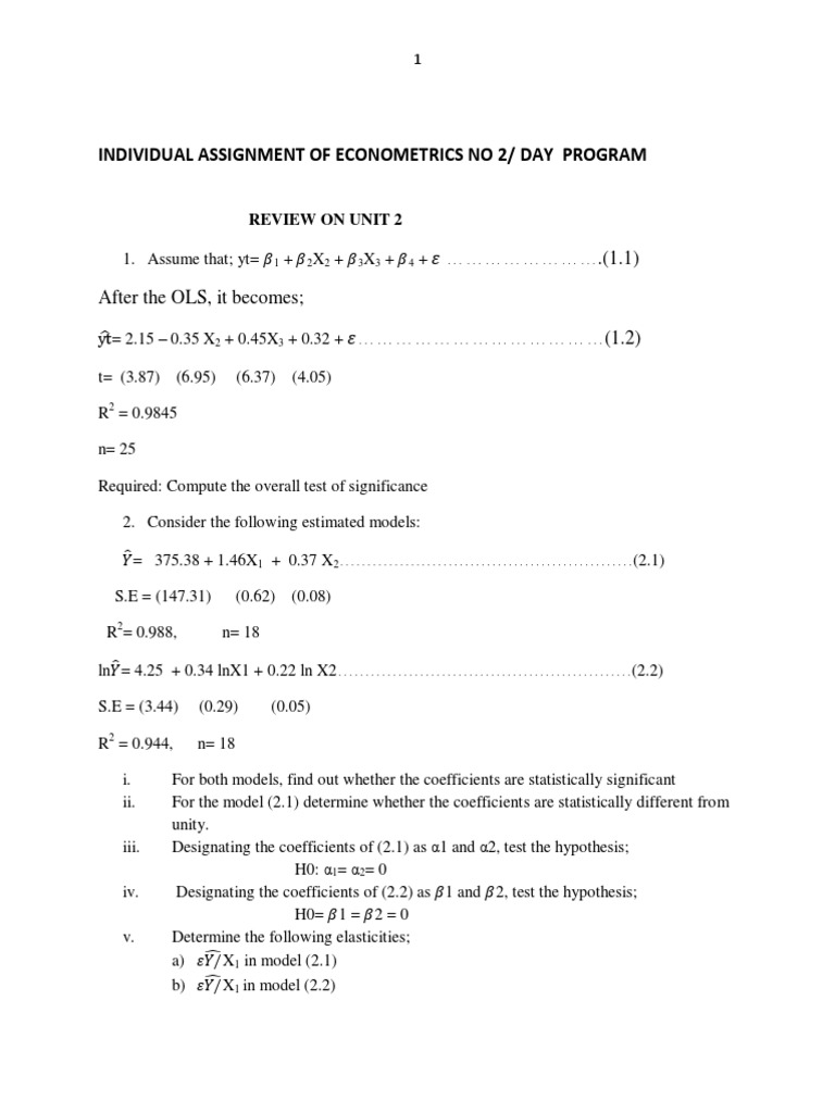 Econometrics Assignment: Model Analysis | PDF | Teaching Methods ...
