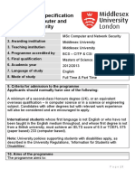 Programme Specification For MSC Computer and Network Security