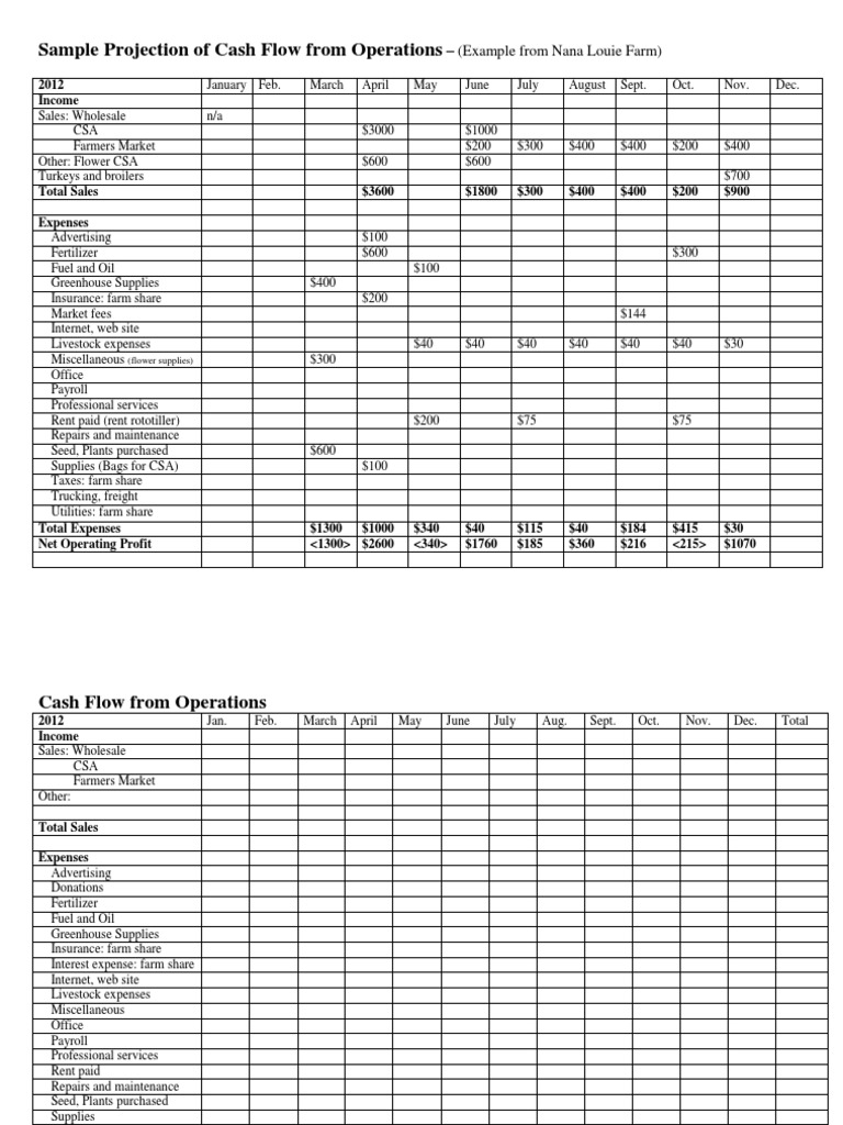 Farm Cash Flow Projection Example | PDF | Expense | Farms