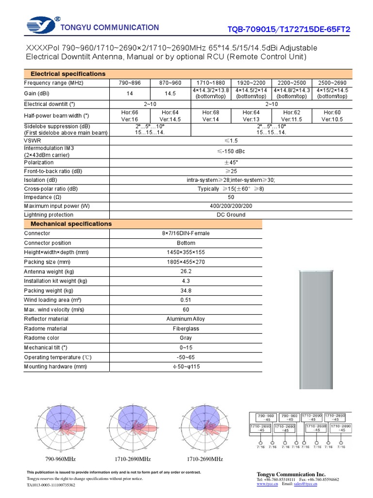 TQB 709015 T172715de 65FT2 | PDF | Antenna (Radio) | Decibel