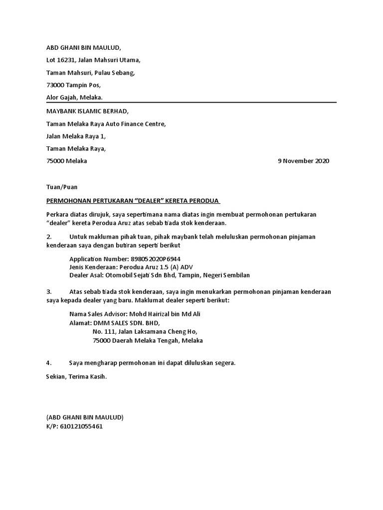 Surat Pertukaran Dealer Pdf
