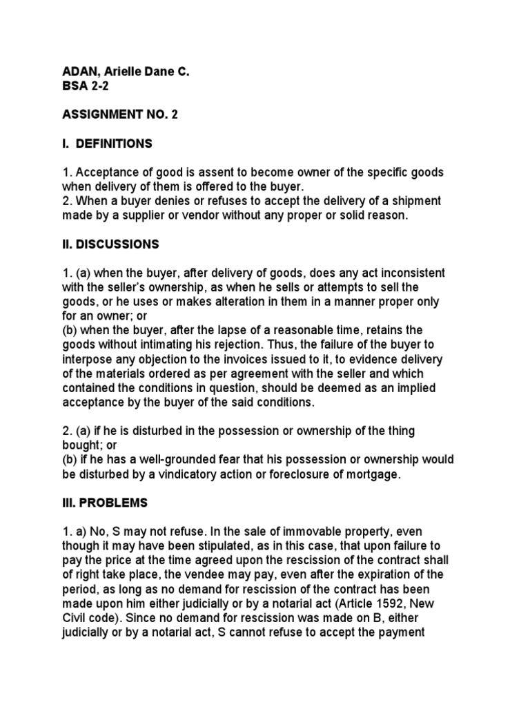 Assignment in Law 2 | PDF | Possession (Law) | Ownership