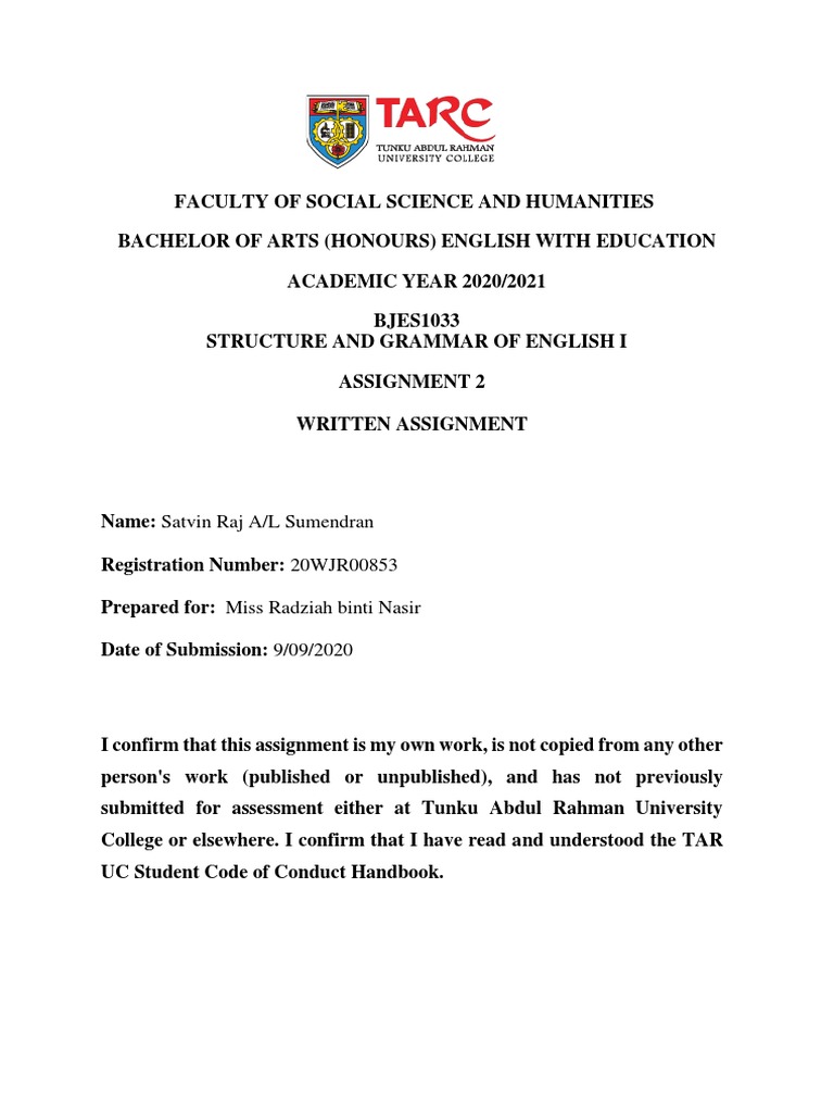 Satvin's Grammar Assignment PDF | PDF | English Language | Doughnut