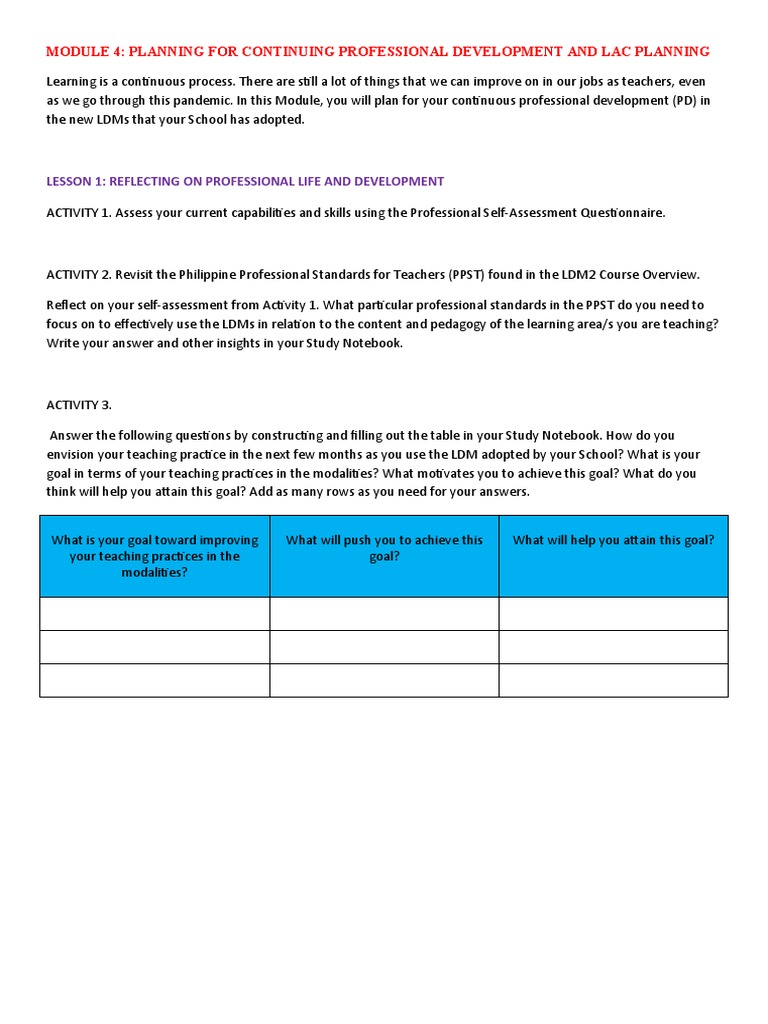 Lesson 1: Reflecting On Professional Life and Development | PDF | Goal ...