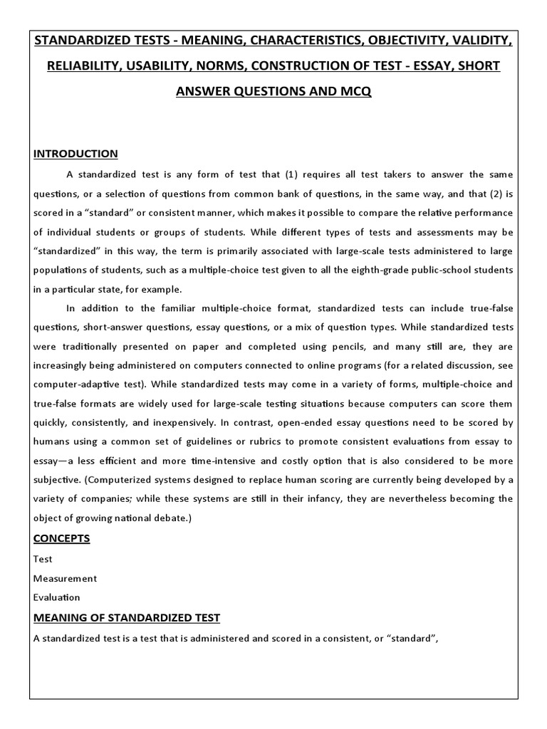Standardized Tests Pdf Test Assessment Standardized Tests