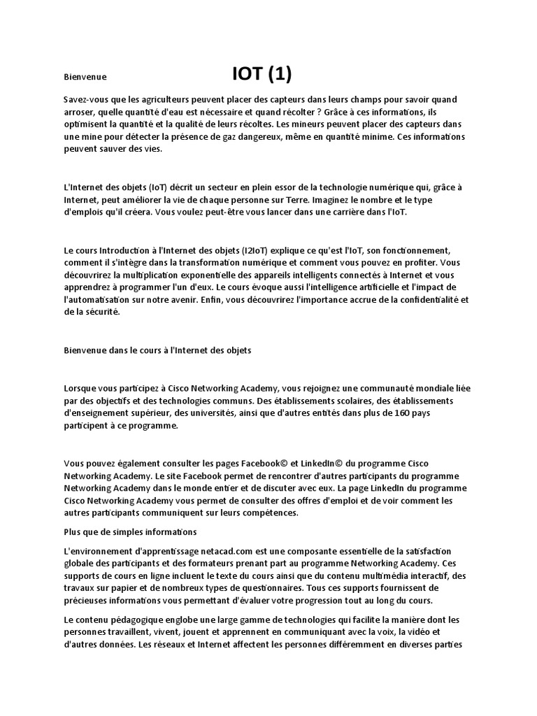 Chapitre1 (Iot) IOT | PDF | Internet des objets | Cloud computing