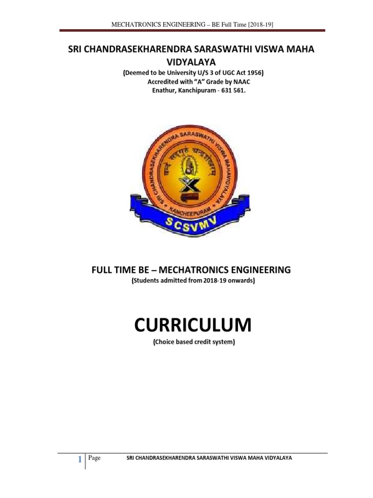 Mechatronics Engineering Curriculum 2018-19 | PDF